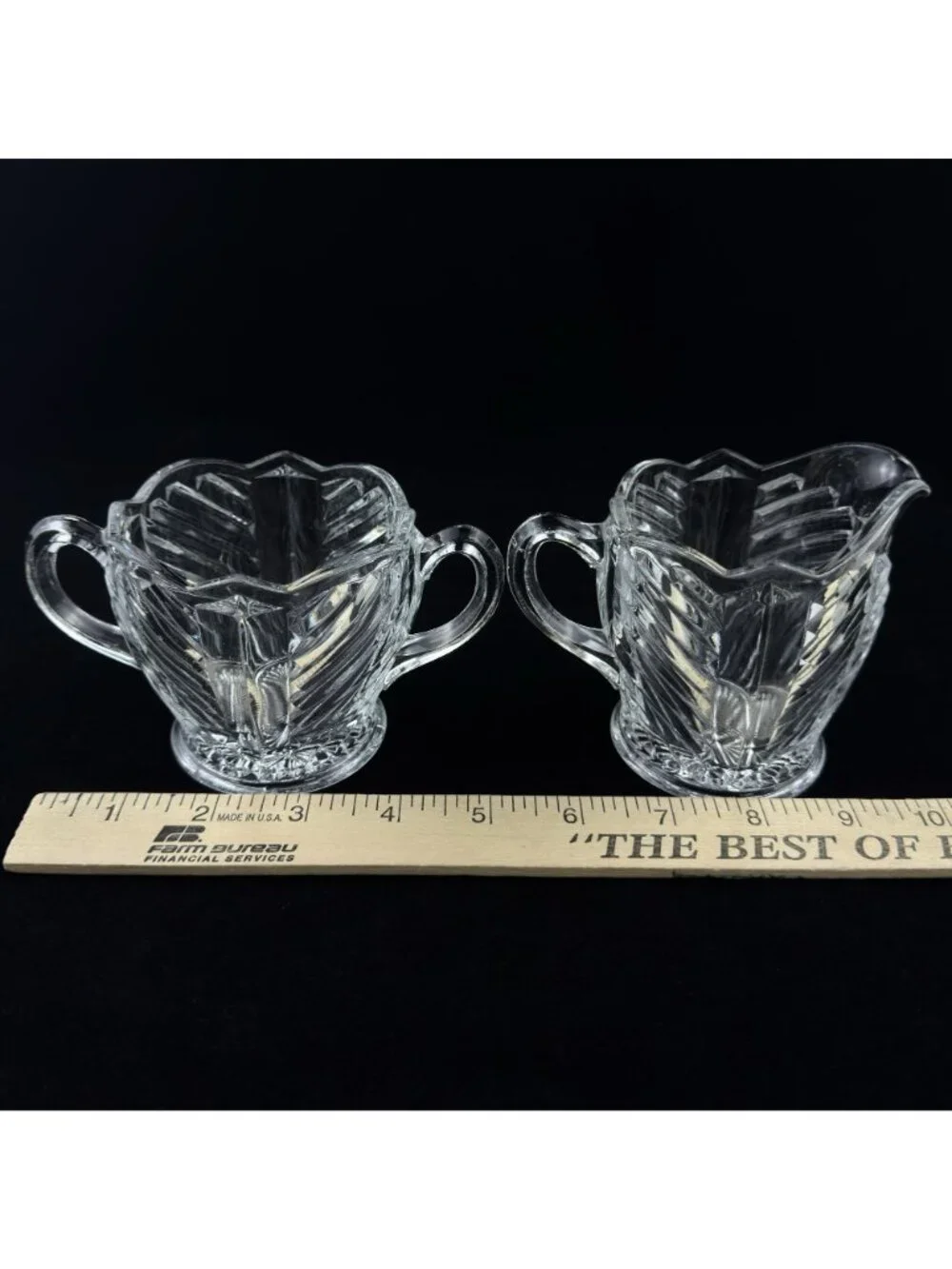 Vtg Clear Pressed Glass Creamer Sugar Bowl Set Scalloped Fan Starburst Handles